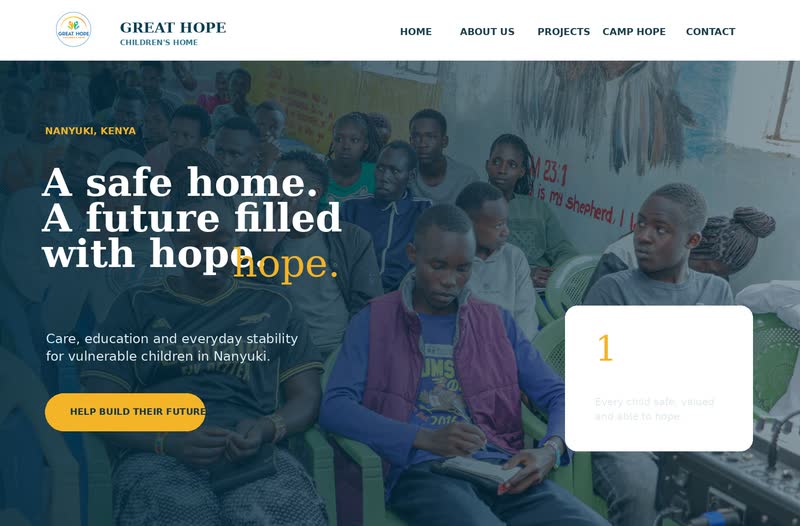 Homepage of the Great Hope Children's Home website